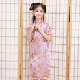 thumbnail image 3 of Mightlink Toddler Dress Exquisite Pattern Stand Collar Vivid Color Retro Style Super Soft Decorative Polyester Baby Girl Phoenix Print Cheongsams Dress for Club, 3 of 7