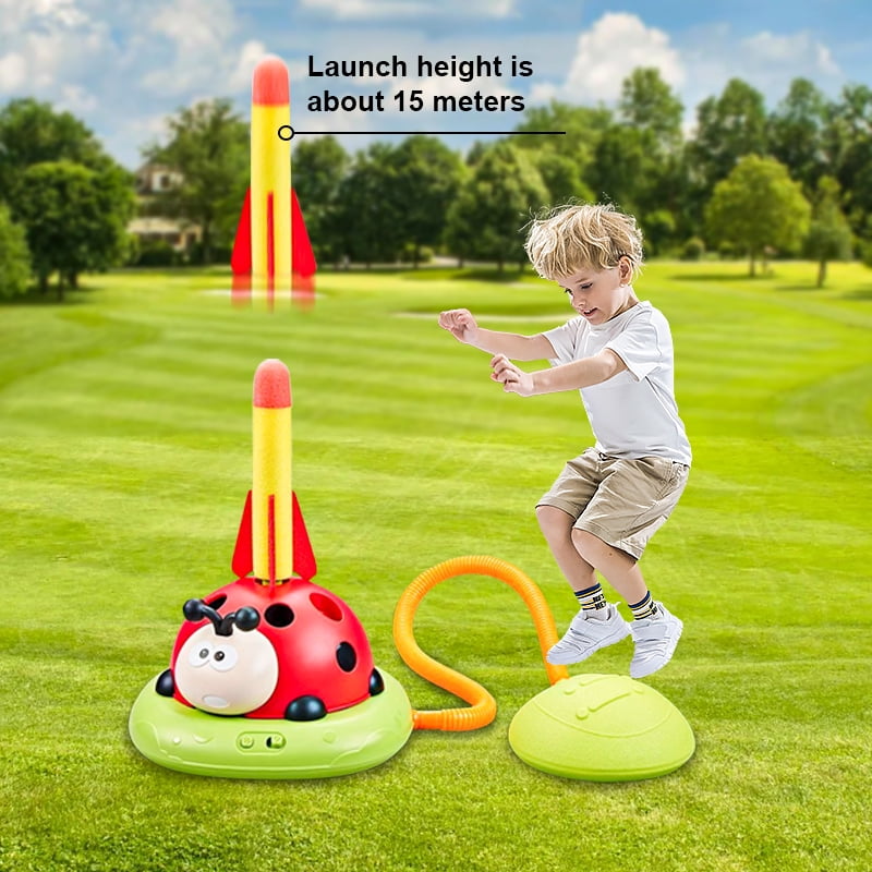 Outdoor Sports Game for Summering Toys 3-in-1 Musical Jump Toys, Stomp Launch & Toss Rings Game Set