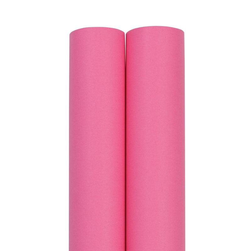 JAM Paper Matte Wrapping Paper, 52.6 Sq ft Total (17 in x 18 Ft Each), Fuchsia Hot Pink, 2 Rolls