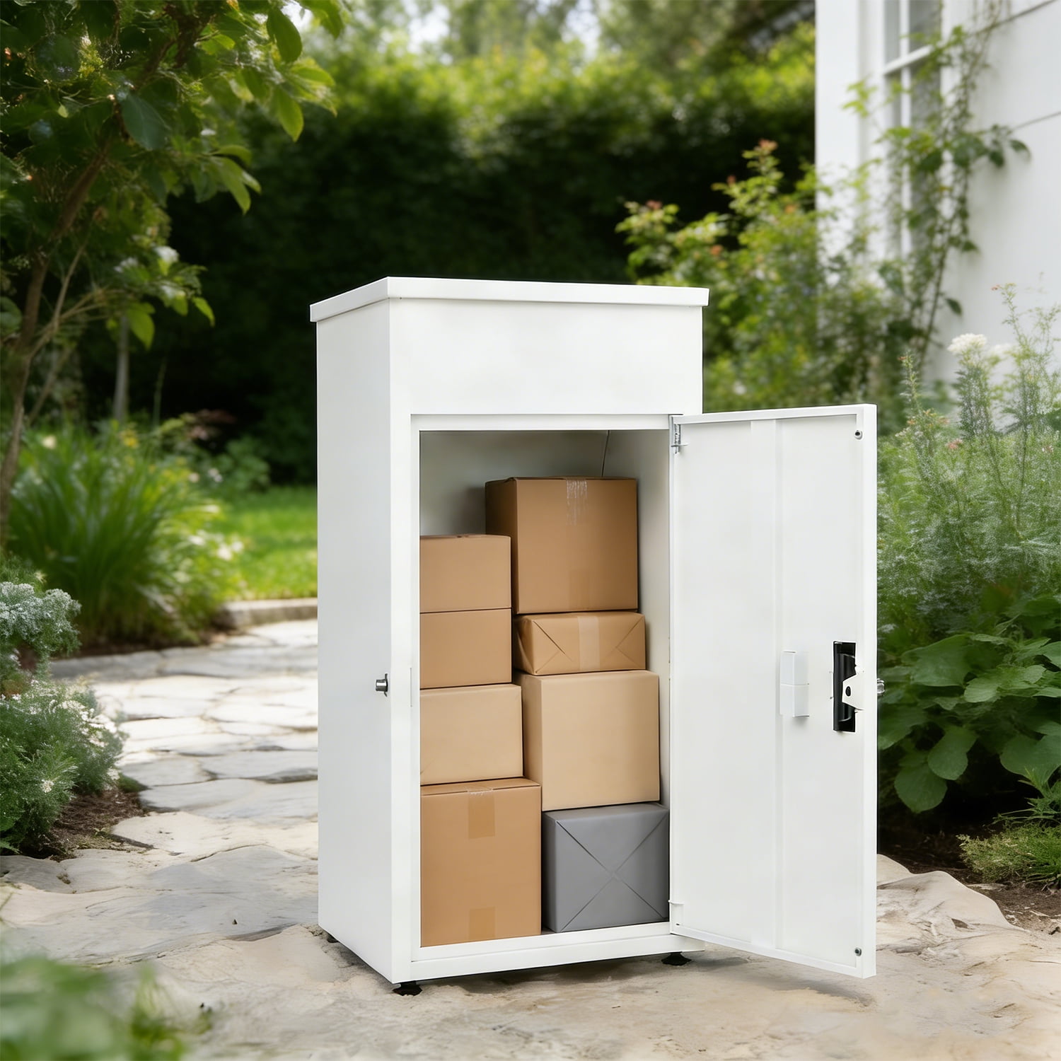 Package Delivery Boxes for Outside, Large Metal Parcel Drop Box, Anti-Theft Parcel Mailbox with Coded Lock, Waterproof Parcel Storage Box for House