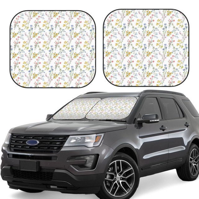 Fotbe Floral Juego de 2 Piezas de Parasoles para Parabrisas | Bloqueador Solar para Auto | Accesorios Plegables para Protección Solar Interior-Small