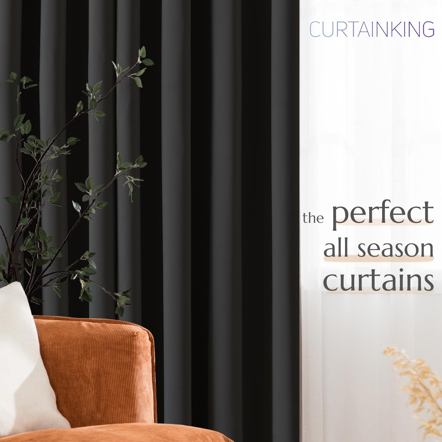 Curtainking Grommet Curtains Thermal Insulated Blackout Curtains for Nursery, Black, 40x45 inch, 2 Pcs
