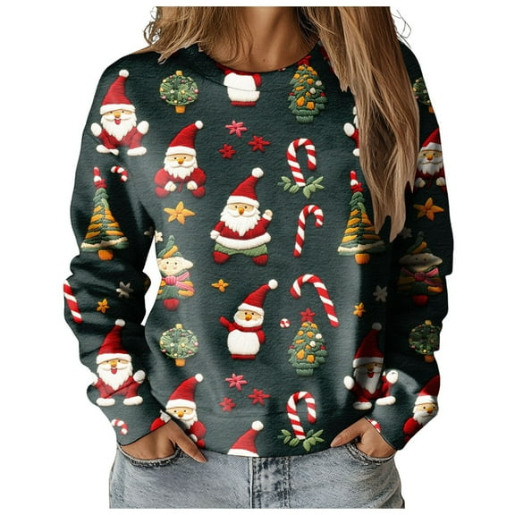 larppty 2025 Womens Ugly Christmas Sweaters Funny Cute Xmas Tree Tops Long Sleeve Crewneck Sweatshirts (Red, L)
