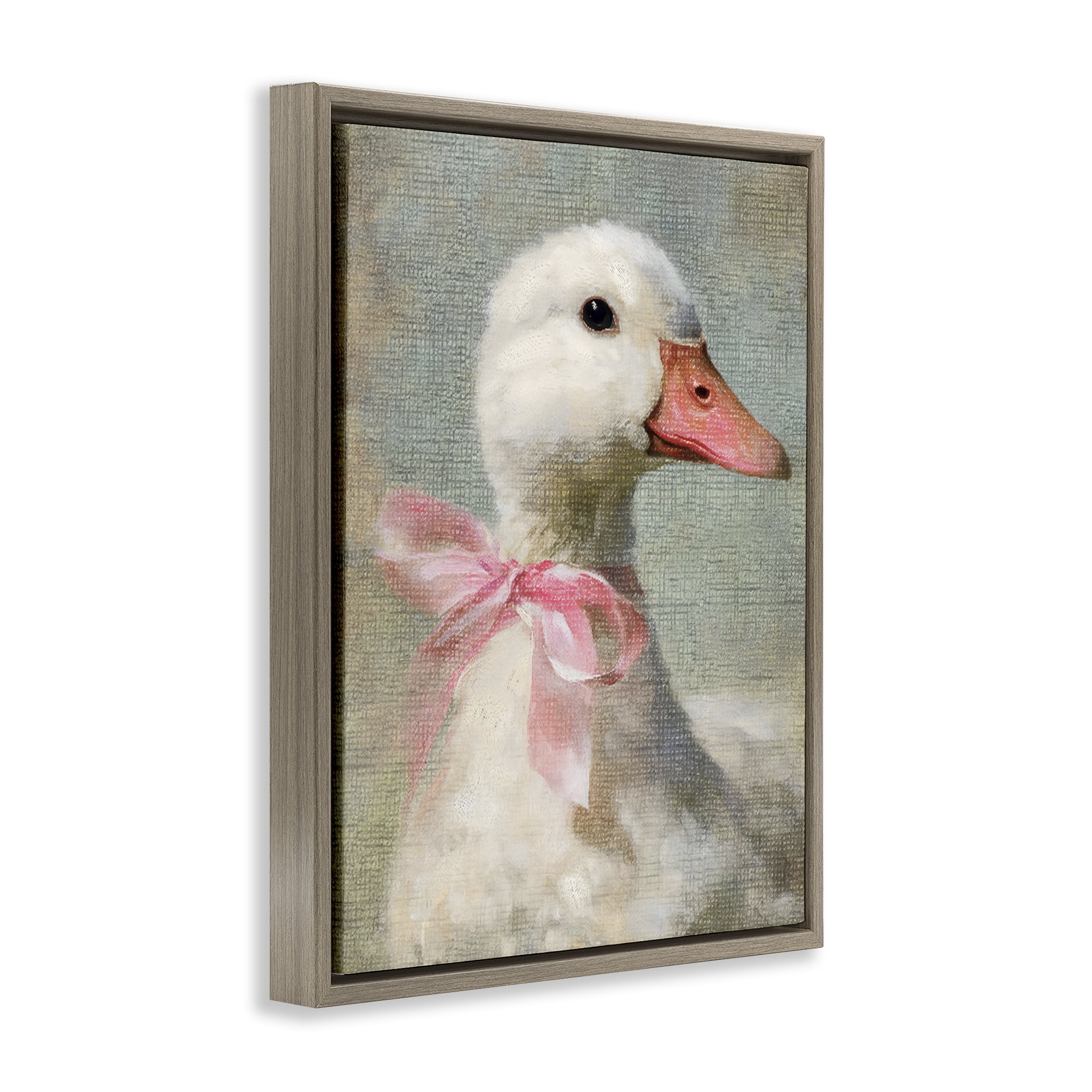 Stupell Industries Portrait of Pink Bow Goose Brown Framed Floater Canvas Wall Art, design by LSR Design Studio