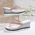 thumbnail image 4 of Platform Slide Sandals with Rhinestone Comfortable Toe Post Summer Slippers Casual Thick Sole Shoes 7.5cm Heel, 4 of 7