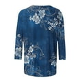 thumbnail image 5 of CYMMPU Loose Fit Button up V Neck 3/4 Sleeve Flower Printed Blouses for Women Dressy Casual Spring Tops Fall Fashion Shirts Tunic Tops Business Elegant Work Topss Navy XXL, 5 of 6