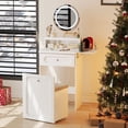 thumbnail image 4 of Semiocthome Makeup Vanity with 360° Mirror Lights, Storage Stool with Wheels, Bedroom,White, Adult, 4 of 9