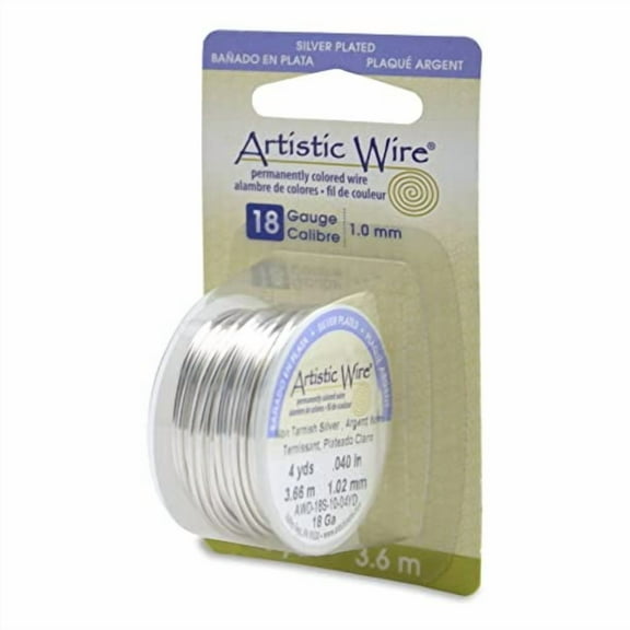 Artistic Wire Silver Plated Tarnish Resistant Colored Copper Craft Wire, 18 Gauge / 1.0 mm
