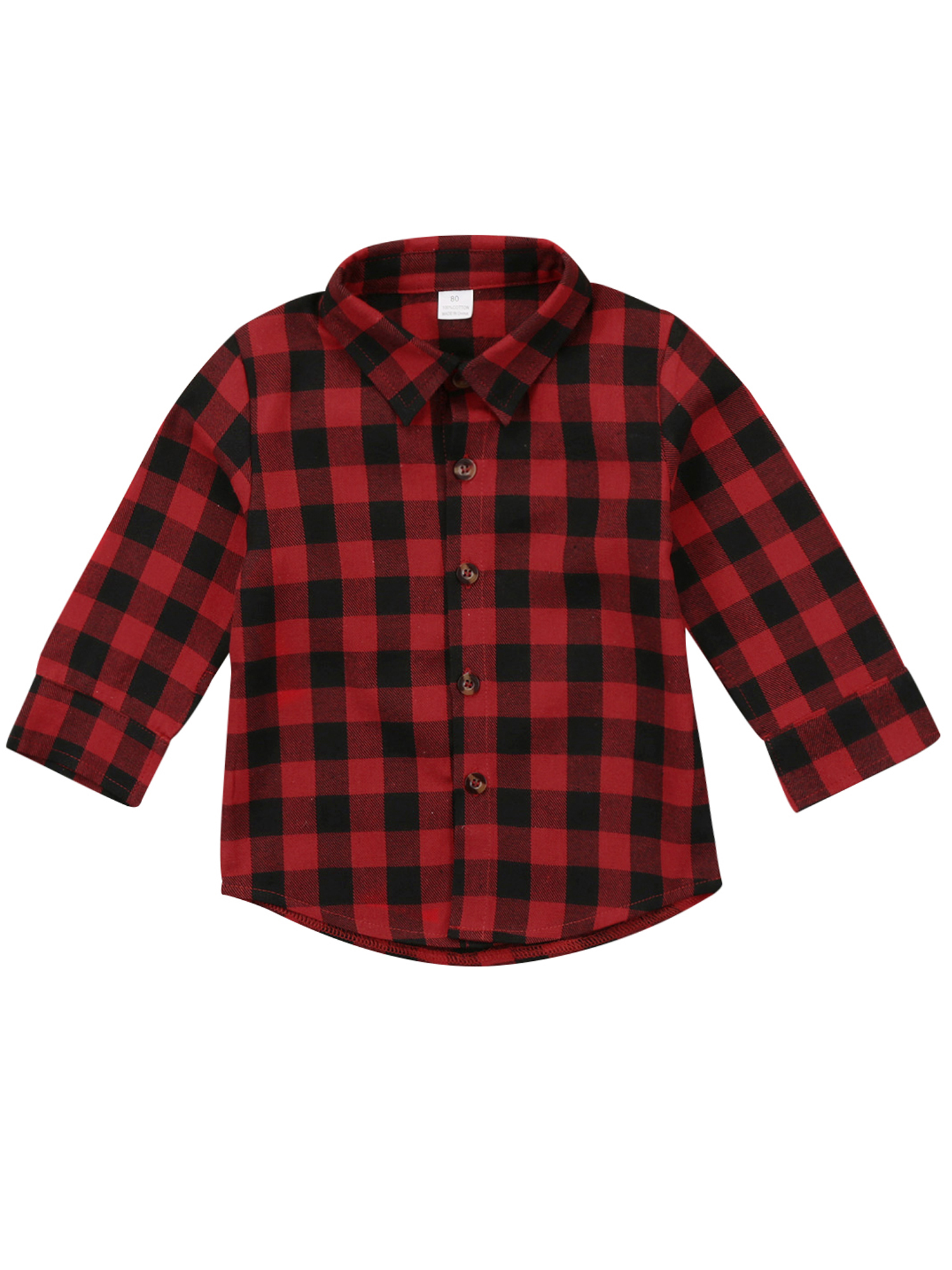 Baby Boys Girls Red Black Plaid Shirt 