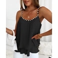 thumbnail image 3 of CHICME Tank Tops For Women Summer Solid Color Spaghetti Strap Double Layers Pleated Loose Casual Chiffon Camisole With Beaded Vest Black-S, 3 of 7