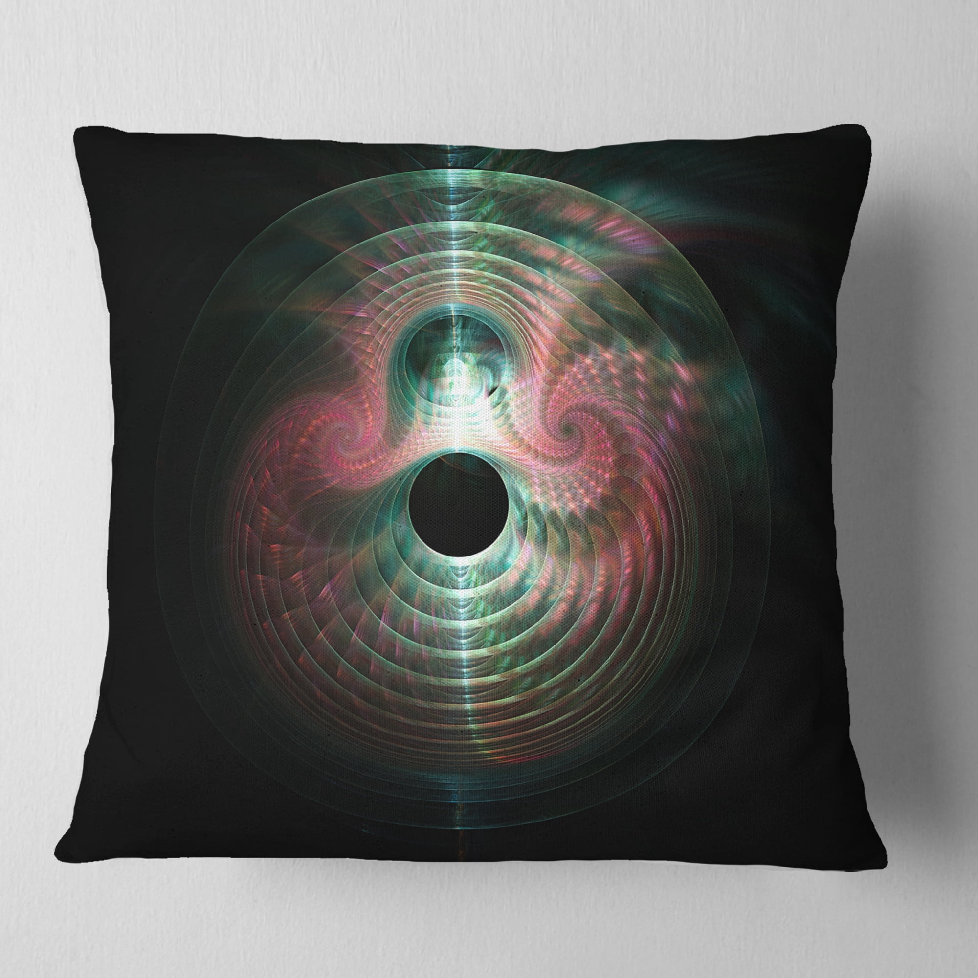 Designart Green Pink Magical Lights - Abstract Throw Pillow - 18x18