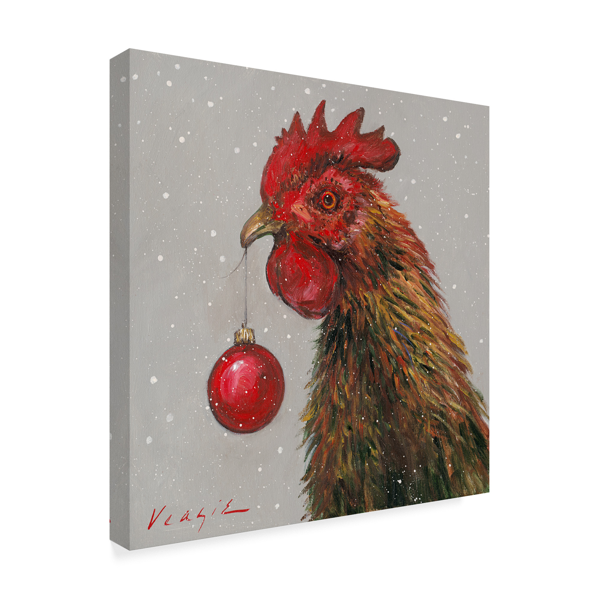 Trademark Fine Art 'Rooster With Red Xmas Ball' Canvas Art by Mary Miller Veazie