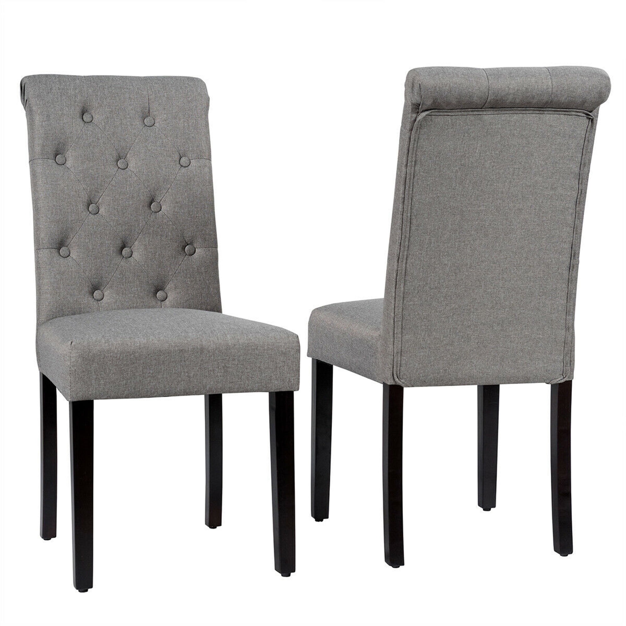 Gymax 4PCS Upholstered Dining Chair High Back Armless Chair w/ Wooden Legs Grey