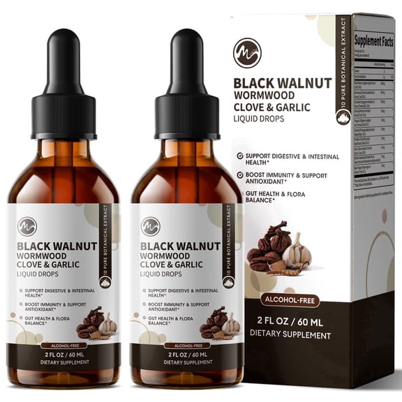Black Walnut Wormwood Liquid Extract with Dropper, Herbal Supplement, for Digestive Balance and Gut Cleanse Health Support, 2 fl oz(2 Pack)