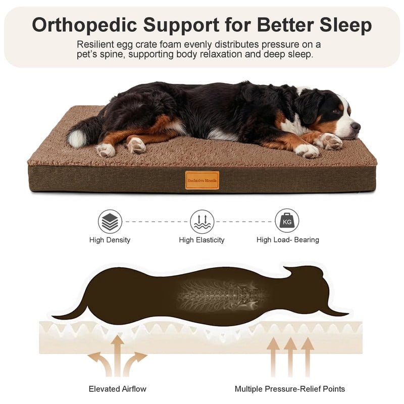 Exclusivo Mezcla Large Dog Bed with Removable and Washable Cover, Orthopedic Pet Bed for Crates, Non-Slip Bottom and Waterproof Liner, 42"×28", Brown