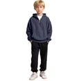 thumbnail image 5 of Dwellite Boys Waffle Hoodies for Kids Long Sleeve Quarter Zip Hooded Sweatshirt Pullover Tops Fall Tops With Pocket Navy 130, 5 of 5