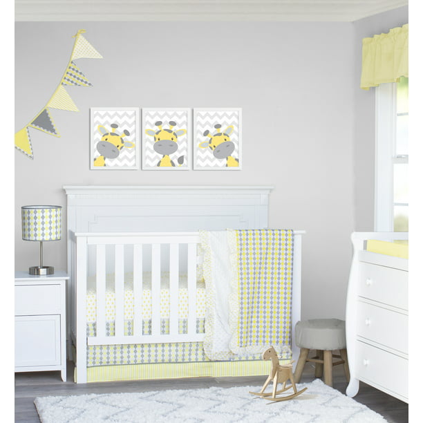 Gray Argyle 4 Piece Crib Bedding Set, Yellow And Gray Crib Bedding Set