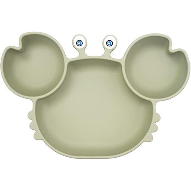 (verde té de cangrejo)assiette Pour Bb Silicone, Plaque D'alimentation Antidrapante Pour Tout-petits Les Enfants Avec Une Forte Aspiration, Adapt Au La