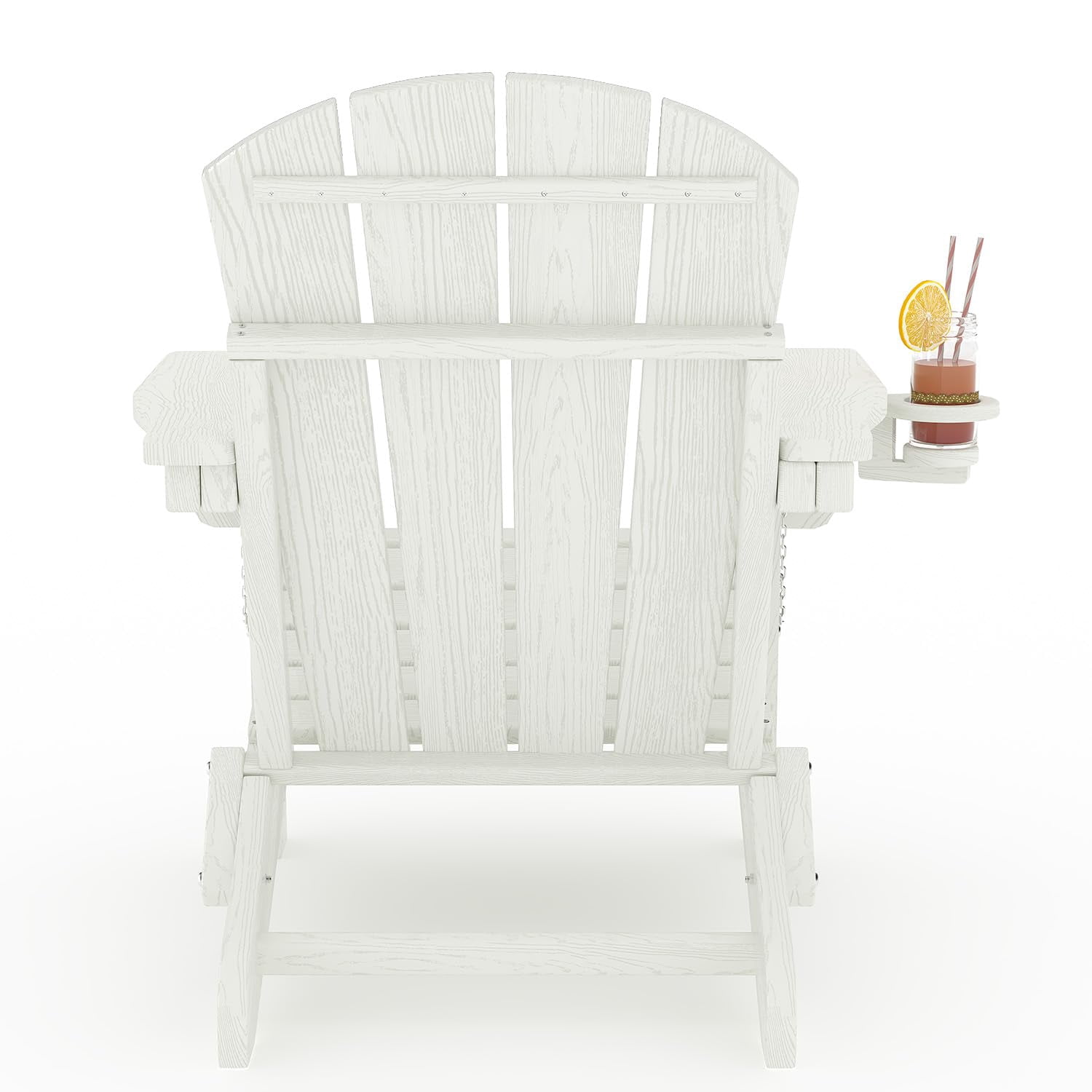 Ataucjin All-Weather HDPE Folding Adirondack Chairs Set of 2，Wood Grain Texture & Cup Holders, Collapsible, Plastic, Outdoor Patio Furniture for Garden, Deck, Fire Pit