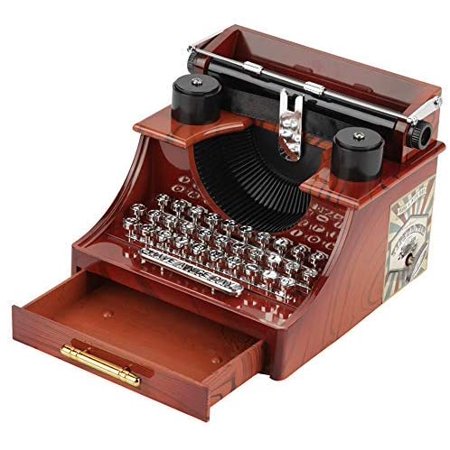 Carillon Vintage A Forma Di Macchina Da Scrivere, Meccanico In Legno E Metallo