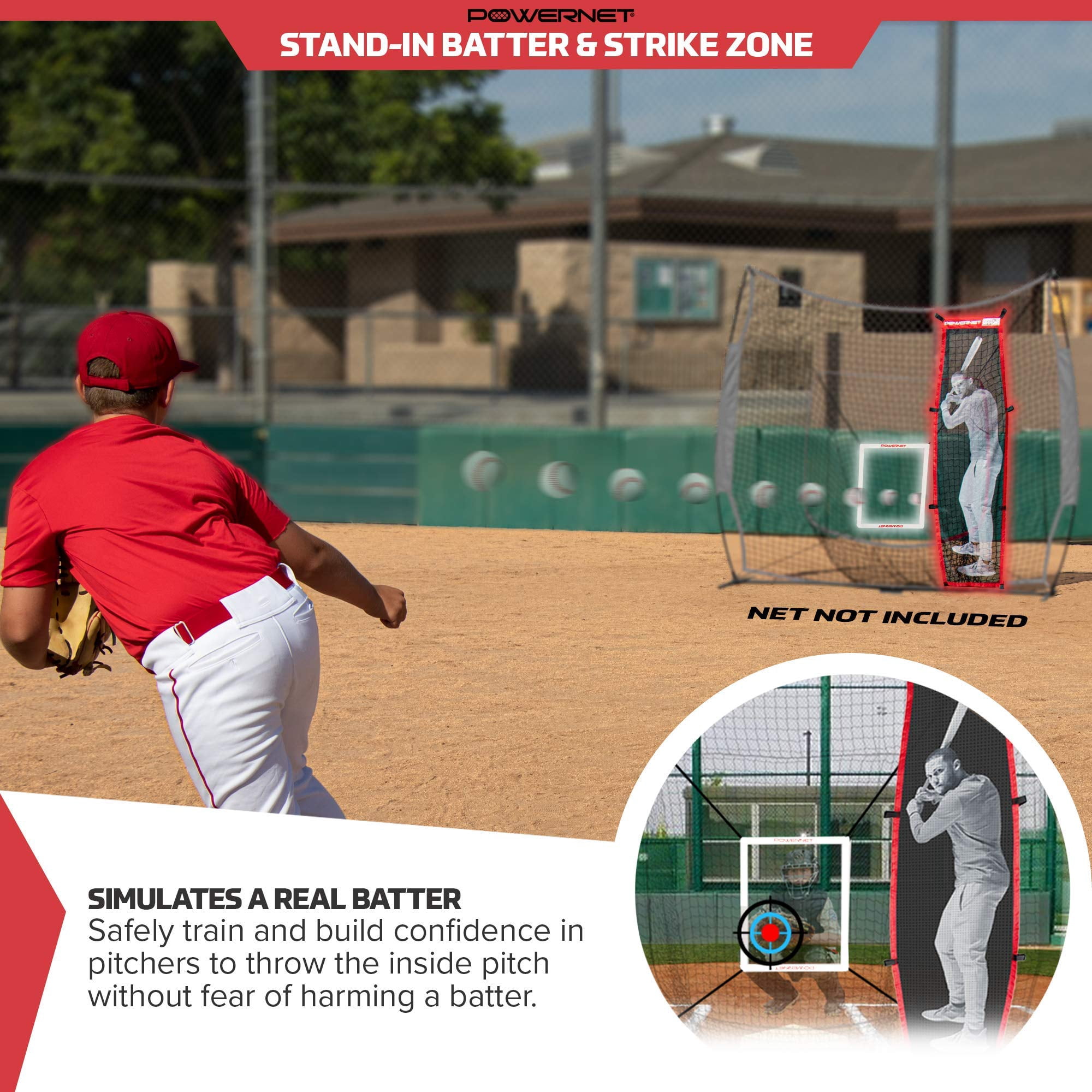 PowerNet Stand-in Batter & Strike Zone, Pitching Aid Attachments for Softball & Baseball Net, Improve Pitching Accuracy, Baseball Equipment for Pitching (Stand-In Batter & Strike Zone)