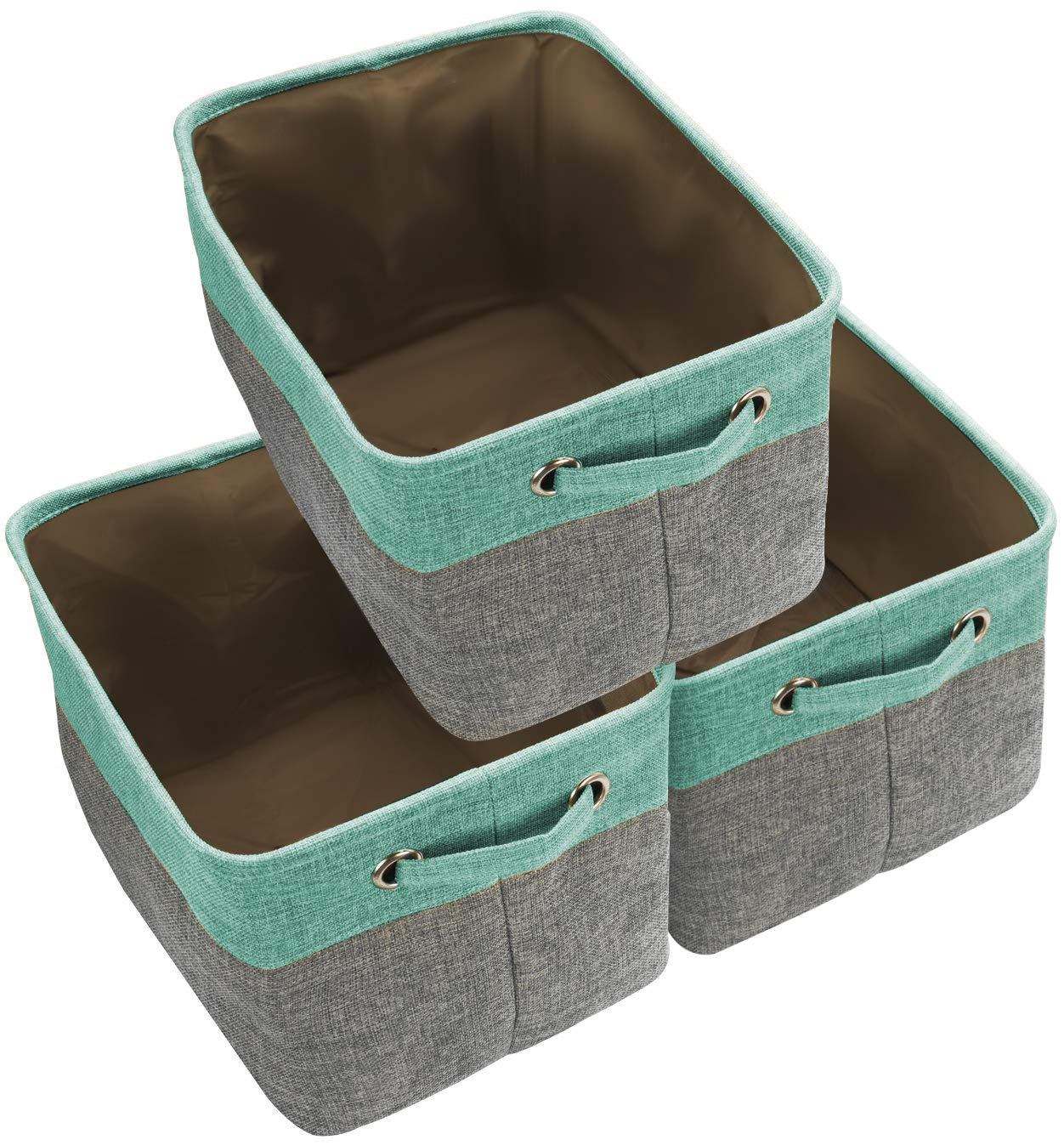 Sorbus 3-Pack 15" Collapsible Two-Tone Storage Bins with Handles - Teal