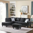 thumbnail image 2 of 3-Piece Sectional Sofa Sets with Chaise Lounge and Storage Ottoman, 97.5'' Wide Upholstered Linen Fabric Modern Sofas with Solid Wood Frame and Cupholder, 1500lbs, Black, S5409, 2 of 11