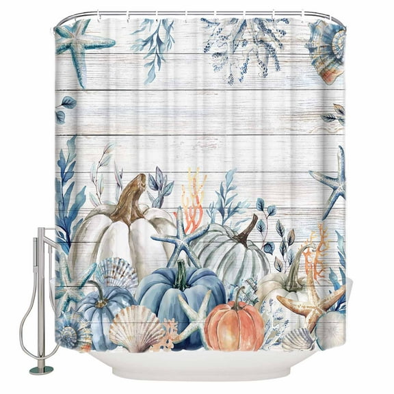 Fabric Shower Curtain Ocean Thanksgiving Fall Pumpkin Vintage Wood Grain Shower Curtains with 12 Hooks Waterproof Machine Washable Bath Curtains for Bathroom, 36 x 72in