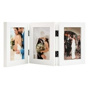 Golden State Art, 4x6 Three Picture Frame Trifold Hinged Photo Frame with 3 Openings, Desk Top Family Picture Collage, with Real Glass (4x6 Triple, White, 1-Pack)