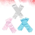 thumbnail image 4 of Juego de 3 pares de guantes de satén para niñas, con lazo para bodas y fiestas infantiles (blanco, rosa y azul claro)., 4 of 7
