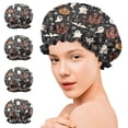 thumbnail image 7 of Shower Caps,Halloween Ghosts Castles and Pumpkins Waterproof Shower Cap for Women 4 Pieces,Double Reusable Hair Cover for Shower PEVA Elastic Stretch Hem, 7 of 7