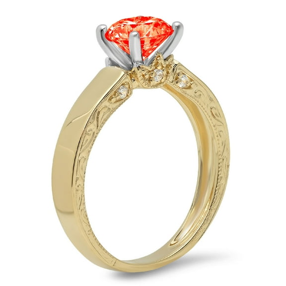 1.06 ct Round Cut Simulated Red Diamond Solitaire Engagement Ring for Women in 18K Yellow/White Gold