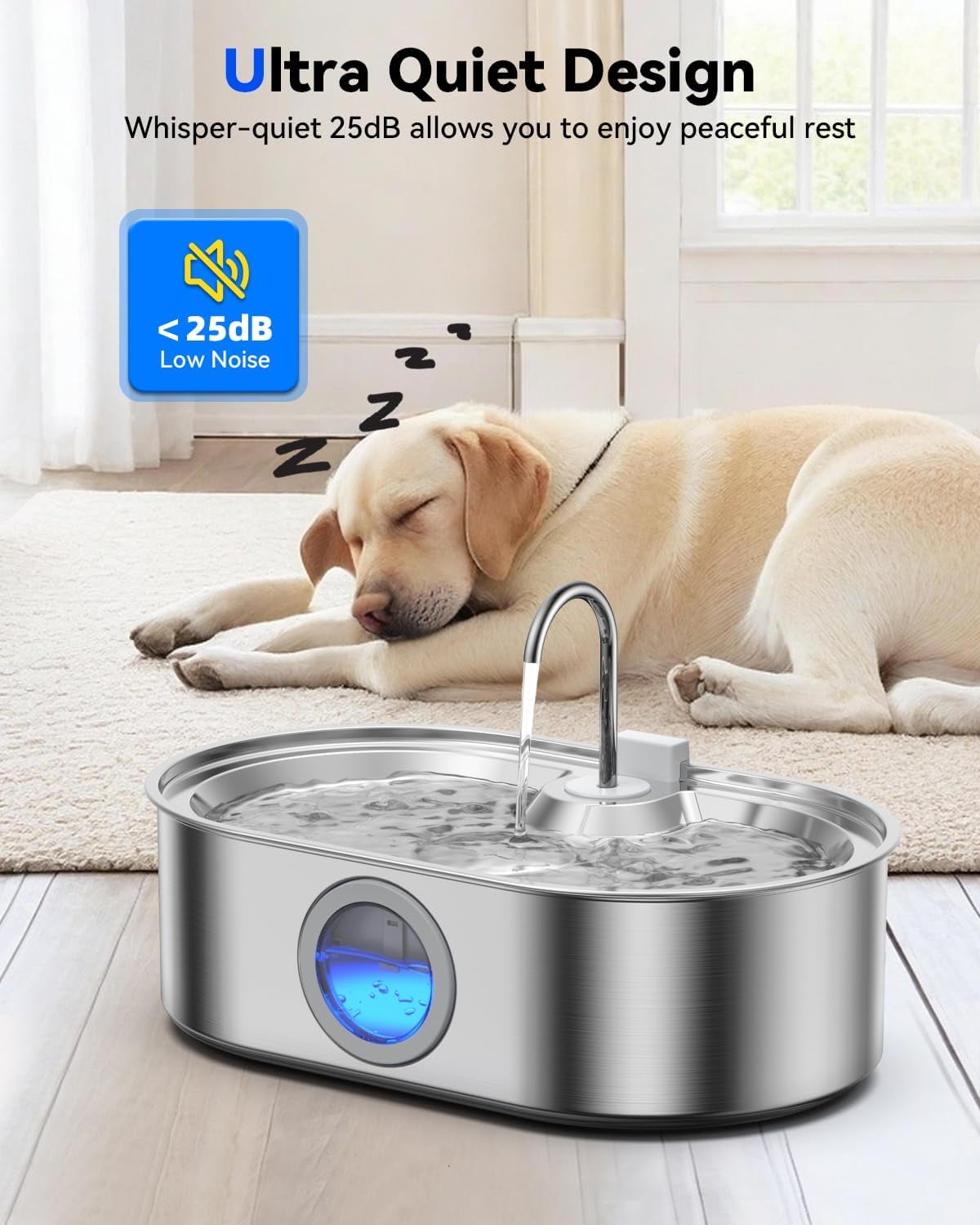 Stainless Steel Automatic Pet Water Fountain with 13L Capacity, Wide Drinking Area and Water Level Window for Large Dogs
