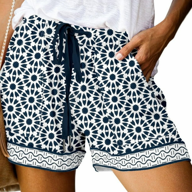 Pantalones cortos holgados Augper para mujer, de talla grande, con estampado, cómodos, con cordón, informales, cintura elástica y bolsillo