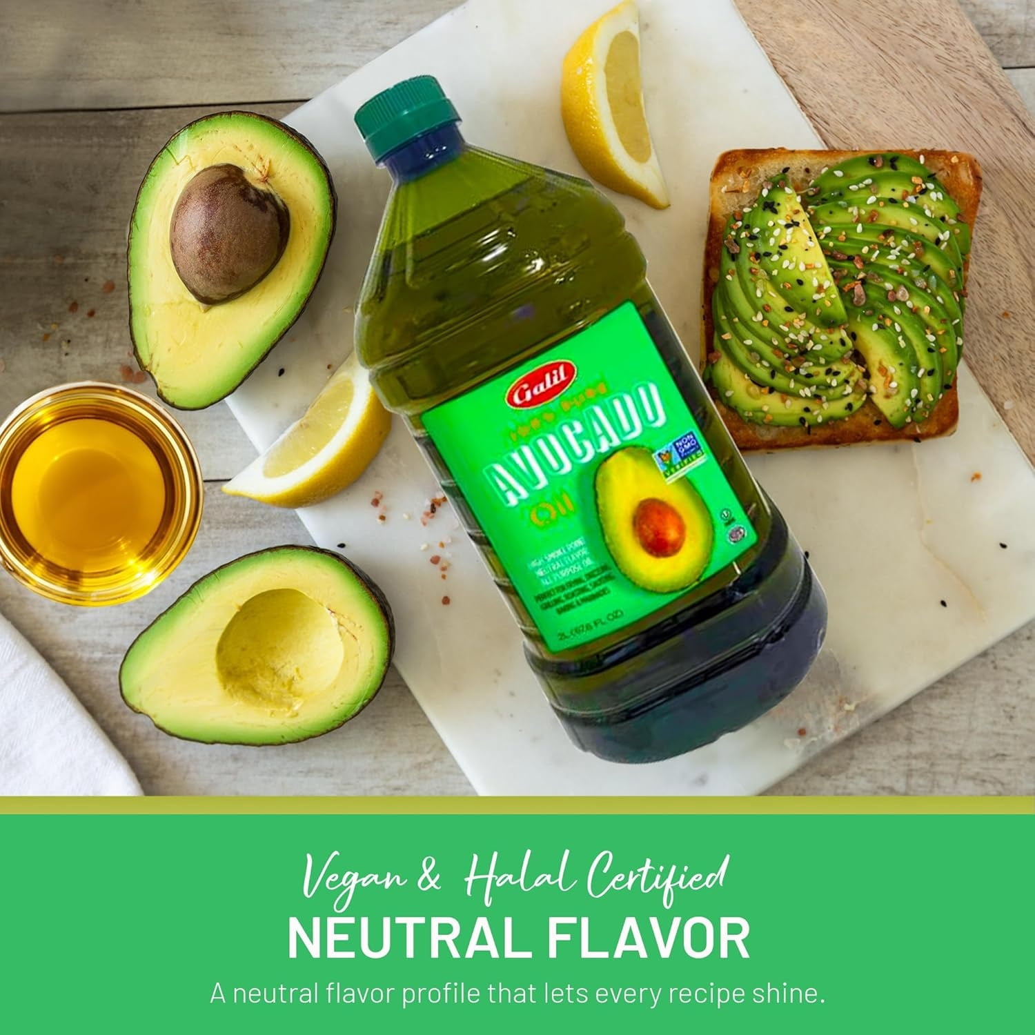 Galil Pure Avocado Oil, High Smoke Point Avocado Cooking Oil, Vegan and Halal Certified, 2 Liters