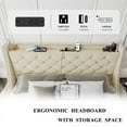 thumbnail image 4 of iPormis Full Bed Frame with Upholstered Wingback Button Tufted Storage Headboard, Luxurious Platform Bed with Charging Station, Beige, 4 of 7