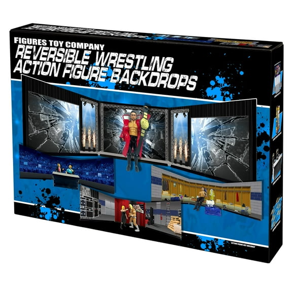 Figura de acción de lucha libre como telón de fondo, dioramas de WWE y AEW