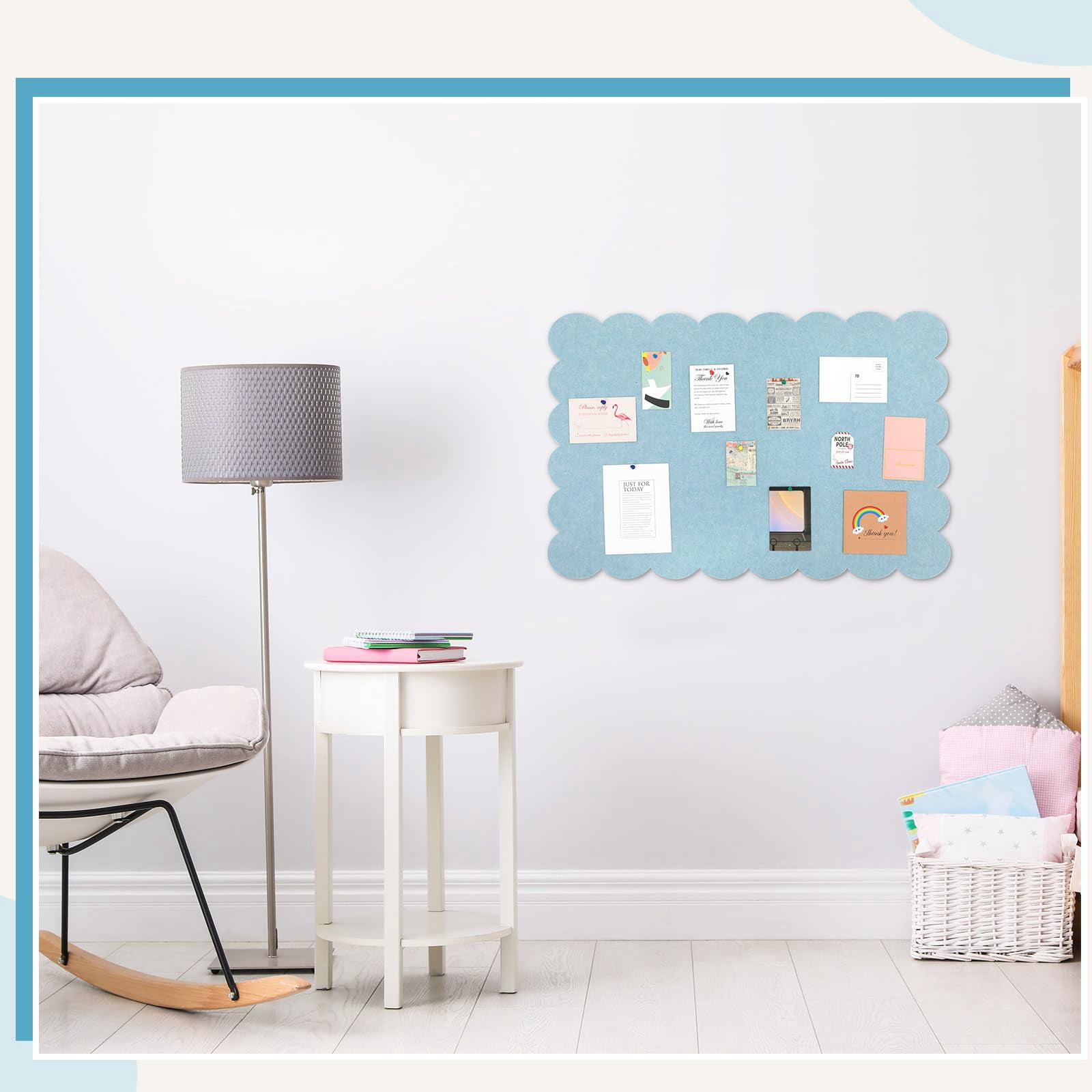 Scalloped Felt Bulletin Board 24 X 18 Inches Foldable Light Blue Pin Cork Alternative For Wall  2' 1.5' Trifold Picture Vision Self Adhesive Decorative