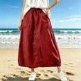 thumbnail image 2 of Miluxas Women's Cotton Linen Maxi Skirt Elastic Waist Drawstring A Line Casual Long Skirt with Pockets Loose Flowy Linen Skirt for Summer Daily Wear Red, 2 of 8
