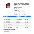 thumbnail image 2 of Left Tail Light Assembly - Compatible with 2014 - 2017 Jeep Compass Sport Utility 2015 2016, 2 of 2