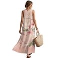 thumbnail image 2 of Xoenoiee Pink Cherry Blossom Print Maxi Dresses for Womens Casual Summer Boho Sleeveless Cotton Linen Flowy Long Dress Ankle-Length Elegant Classy Beach Vacation Ladies Dresses Plus Size, Size M, 2 of 7