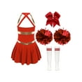 thumbnail image 2 of iEFiEL 4Pcs Kids Girls Cheerleading Uniform Dress with Pom Poms Stocking Hair Tie Set B Red 14, 2 of 7
