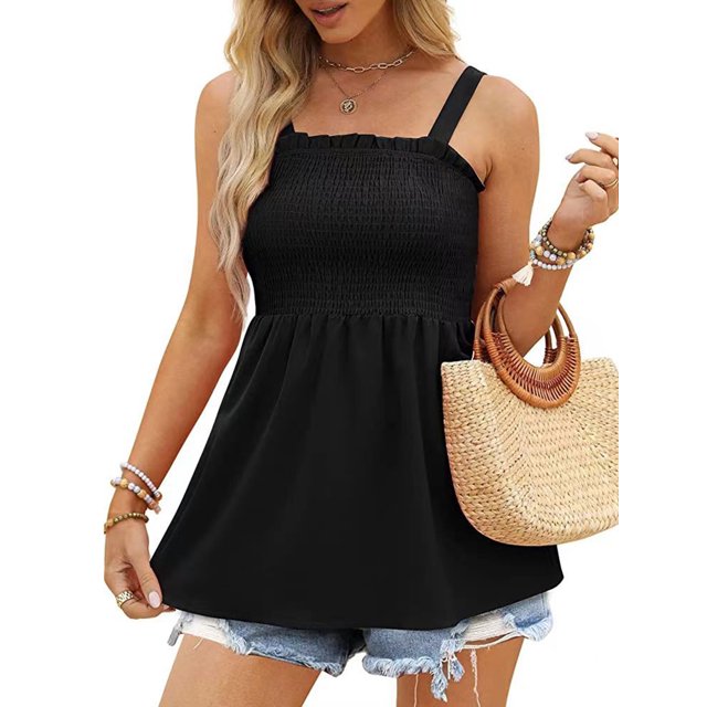 Lucakuins - Camisola informal de verano para mujer, a la moda, de color sólido, sin mangas, con pliegues Lucakuins moda
