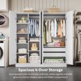 thumbnail image 3 of 4 Door Armoire Wardrobe Closet with 2 Drawers,Adjustable Shelves & Hanging Rods,63" W Wood Clothes Cabinet Organizer for Bedroom,White, 3 of 8