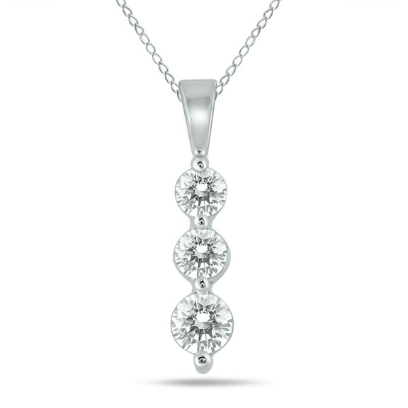 SZUL Women's 1/2 Carat TW Three Stone Diamond Pendant in 10K White Gold