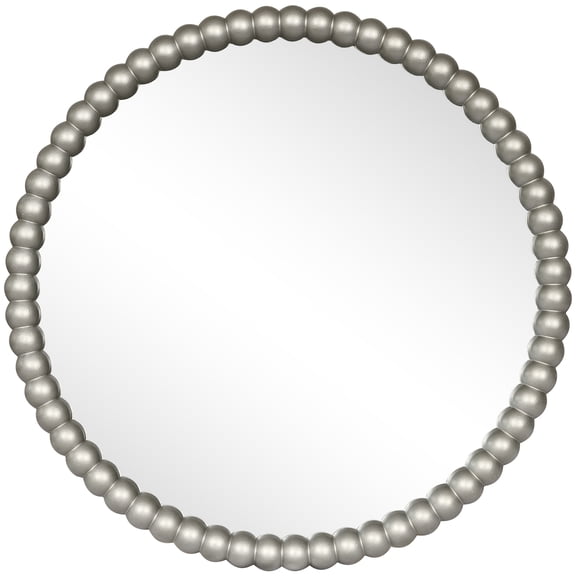 Silver Beaded Round Wall Mirror with Wood Mirror - 28in