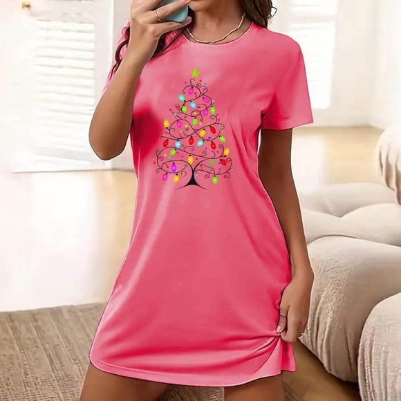 Camisón corto holgado y cómodo con cuello redondo y manga corta estampado para mujer