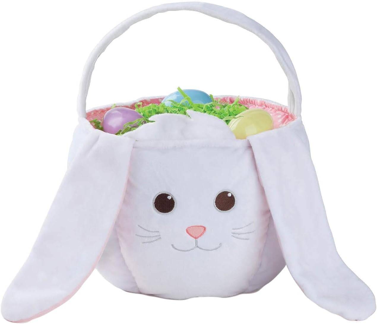 Personalized Kids Embroidered Easter Basket – White Bunny