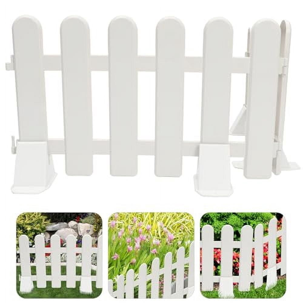 DOITOOL 2PCS Plastic Garden Edging Fence White Garden Picket Fence Border with 4 Base, Decor White Picket Fence Edging for Garden, Landscape Edging, Pathways or Flower Bed (White,
