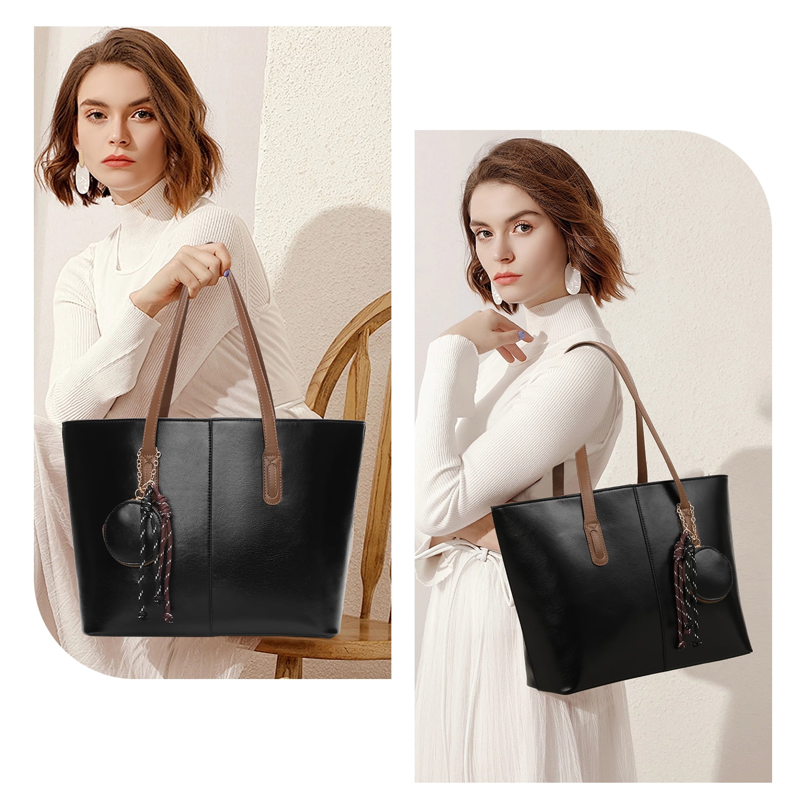 SENDEFN Tote Bags with Zipper Leather Purses and Handbags for Women Large Hobo Shoulder Bag